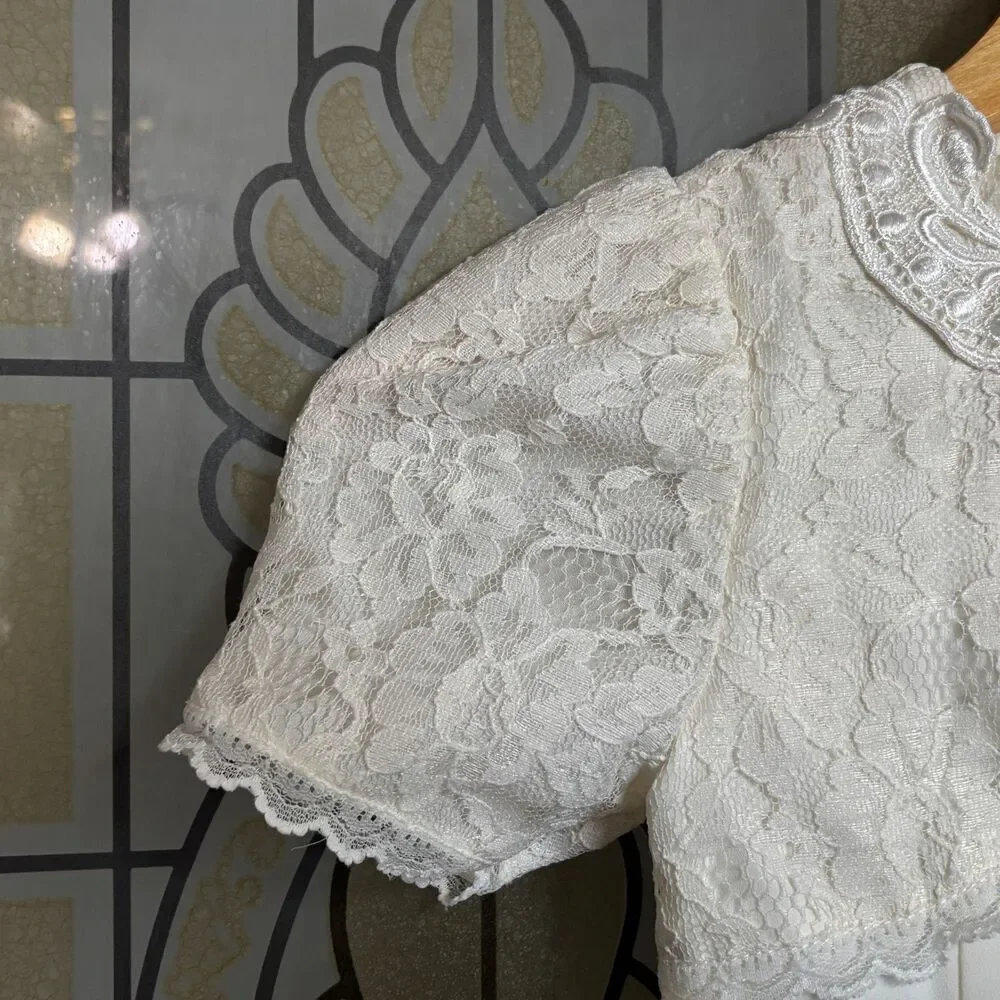 Jessica McClintok Vintage Christening Lace Embroidered Baptism Dress Size 6